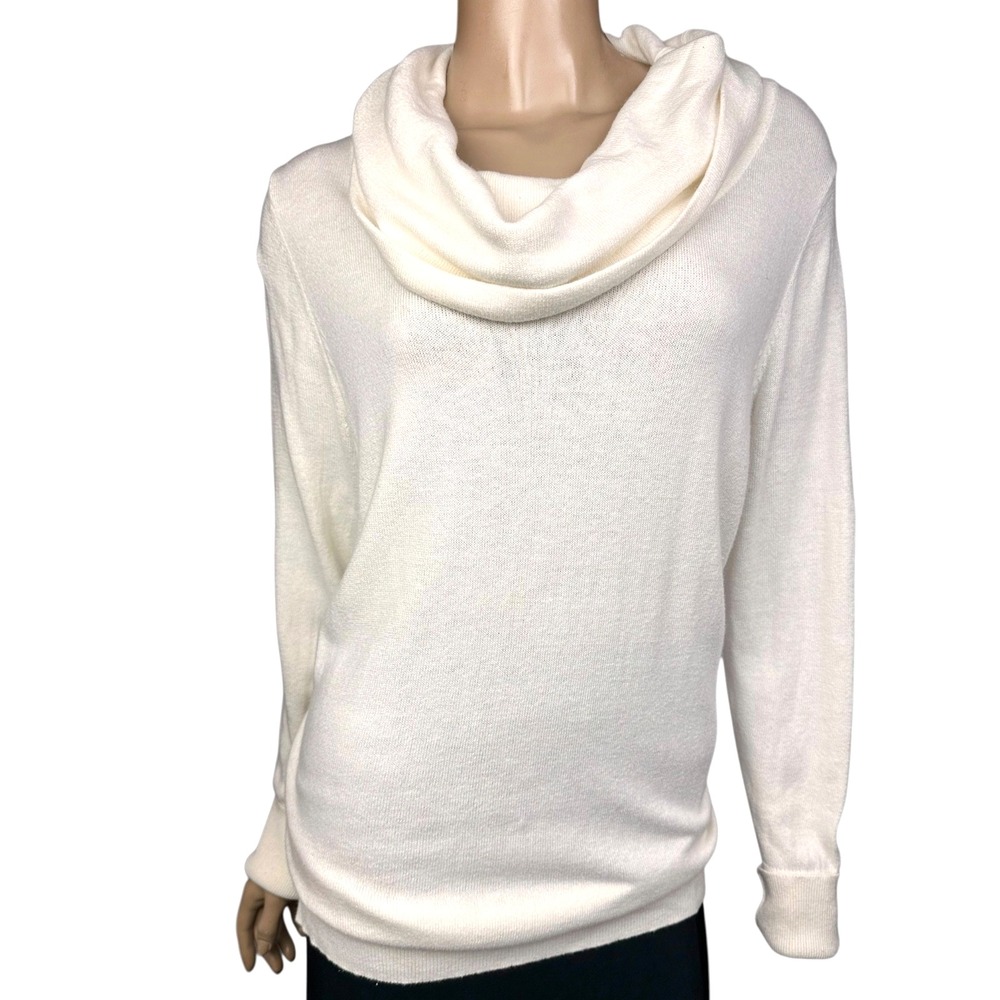 Chico's White Cowl Neck Sweater Long Sleeve Sz 3 or XL Cotton Nylon Rabbit Hair